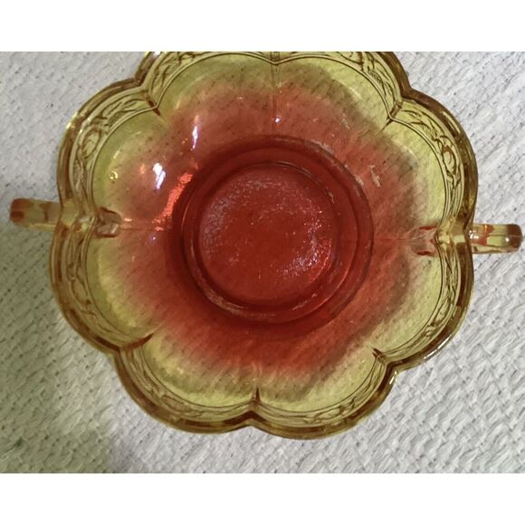 Sunset Red Amberina Candy Dish with Handles 8" Round Scalloped Edge - Picture 2 of 6